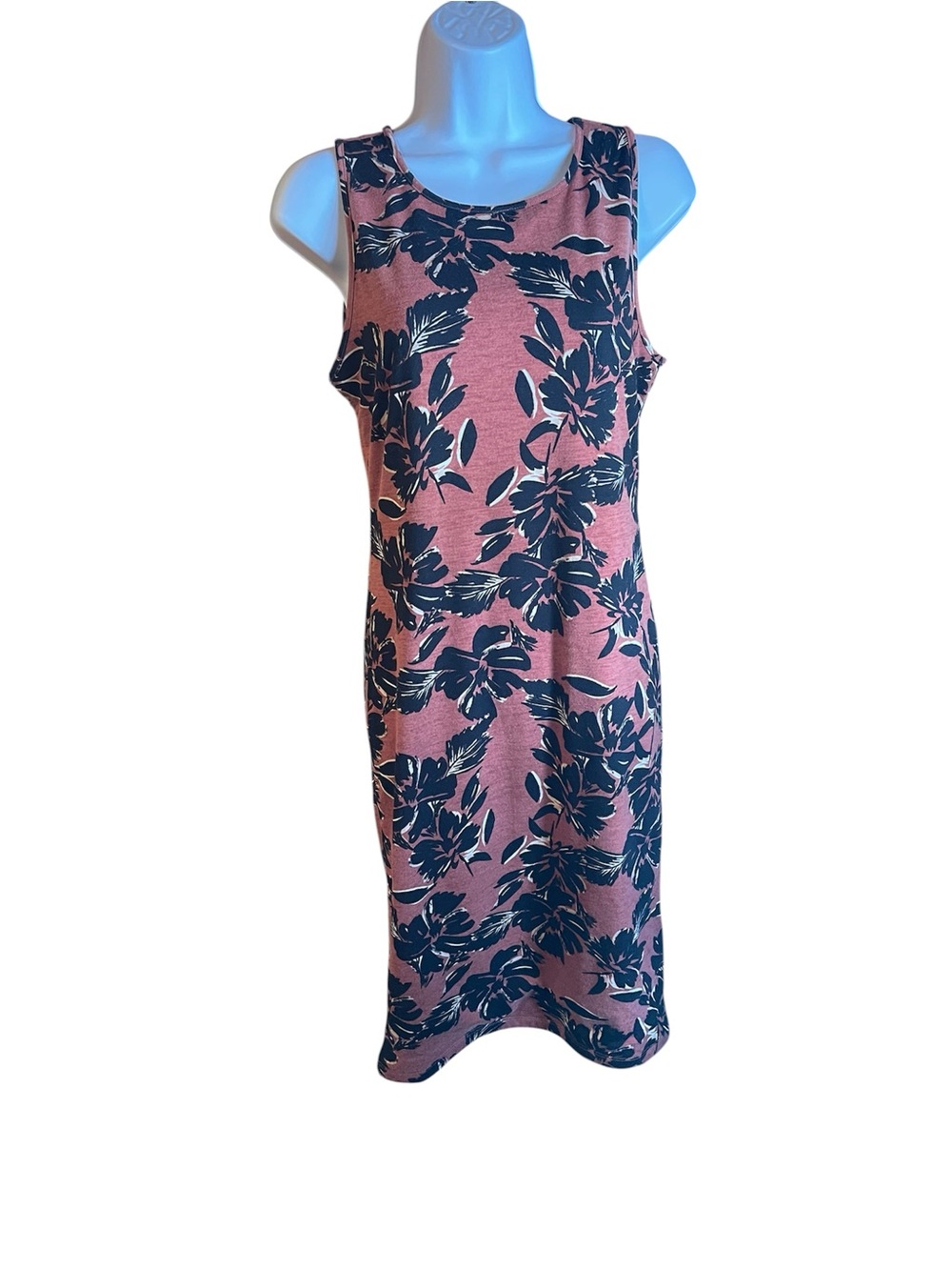 Forever 21 Pink Floral Tank Shift Dress with Navy Print
